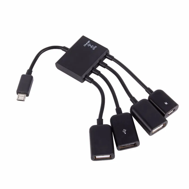 Многофункциональный USB 2,0 4 в 1 Micro USB Host OTG хаб заряда Шнур адаптер разветвитель для смартфонов на базе Android планшет черный кабель