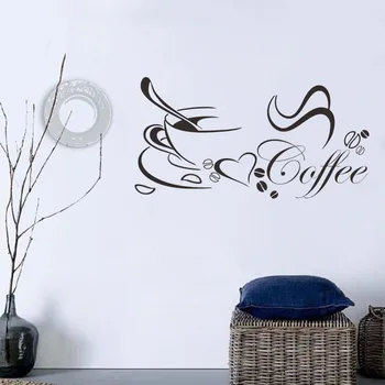 1 Pc 5830CM Coffee Cup Kitchen Restaurant Carved Wall Stickers Sitting Room Bedroom Window Wall Stickers Cabinets Decorative