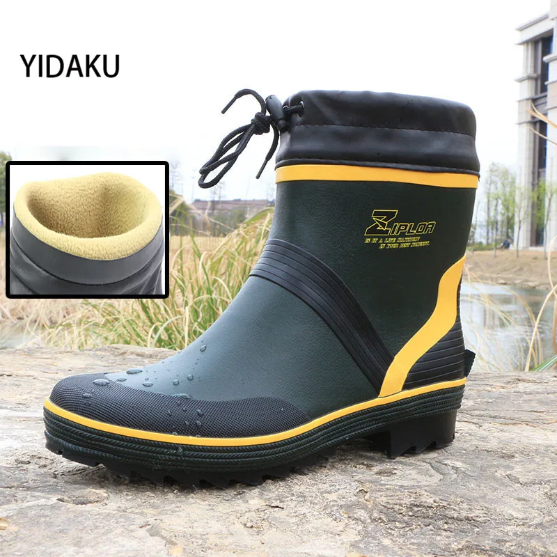YIDAKU Men Low To Help Short Tube Rain Boots Spring Autumn Fishing