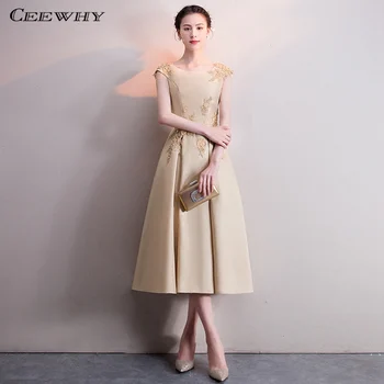 

CEEWHY A-Line Satin Formal Dress Women Elegant Short Evening Dress Plus Size Abendkleider Suknia Wieczorowa Evening Gowns