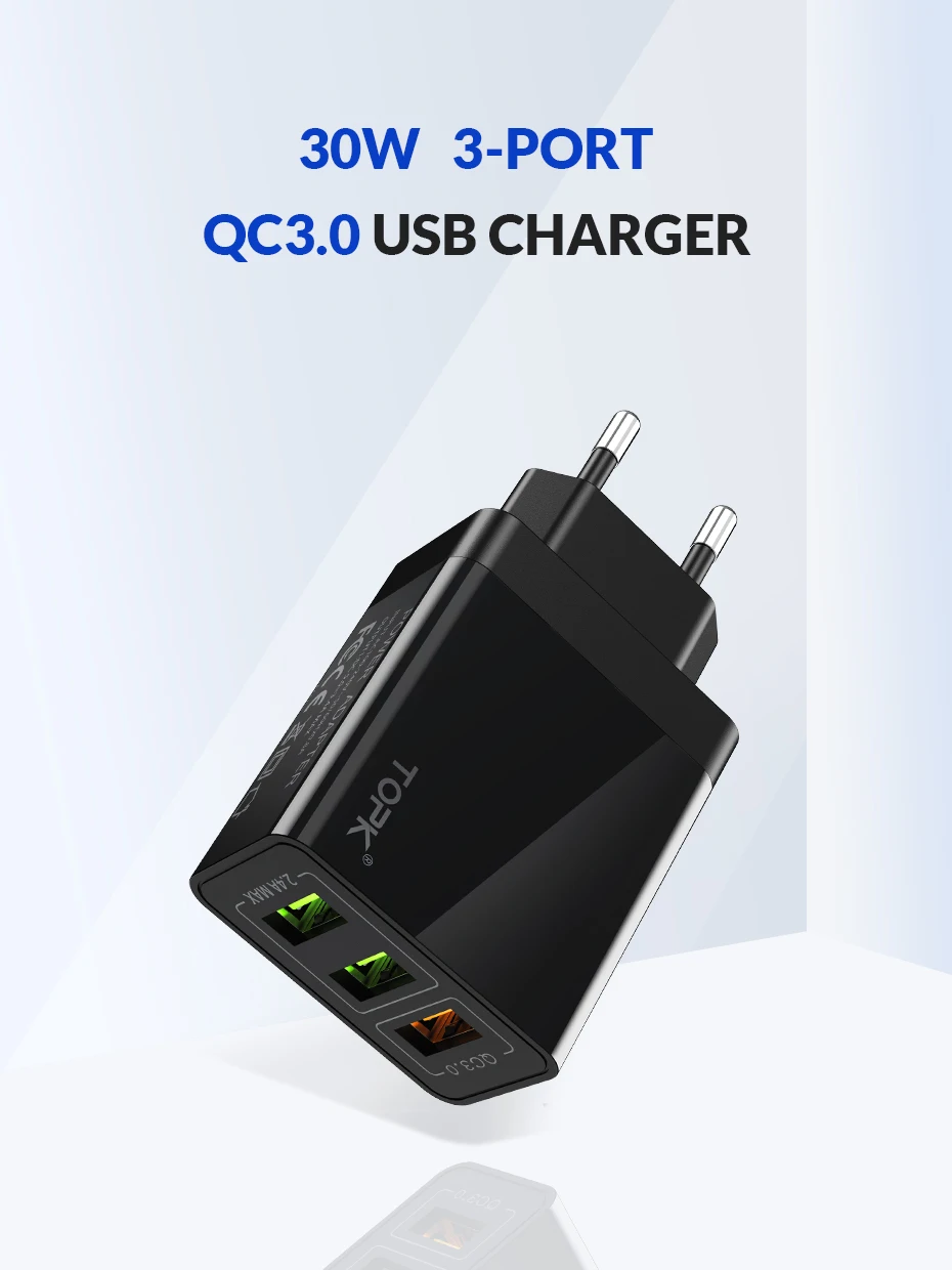 TOPK Quick Charge 3,0 USB зарядное устройство для samsung S10 S9 Xiaomi mi 9 Red mi Note 7 Быстрая зарядка QC 3,0 EU дорожное настенное зарядное устройство для мобильного телефона