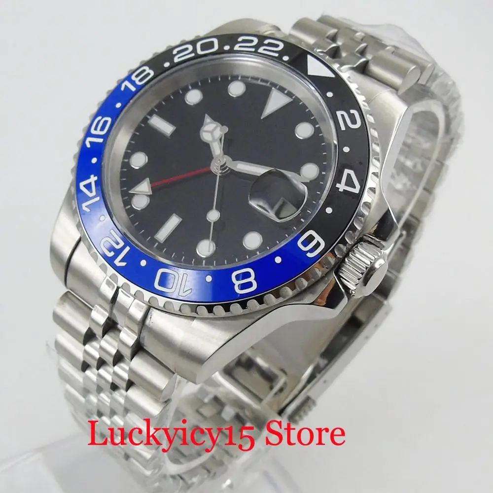 

Top Band PARNIS Automatic Fashional 40mm Date Window Sapphire Glass Mental Strap GMT Function