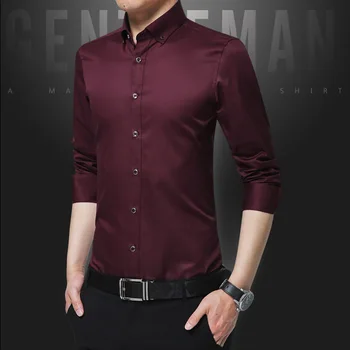 

Mens Bamboo Fiber Shirts 2019 Brand New Casual Slim Fit Long Sleeve Mens Dress Shirts Non Iron Solid Chemise Homme