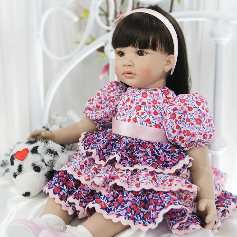 

Black Hair Brown Eyes Silicone Reborn Baby Girl Doll Lifelike Toddler Princess Girl Doll Toys for Sale Girls Best Birthday Gifts
