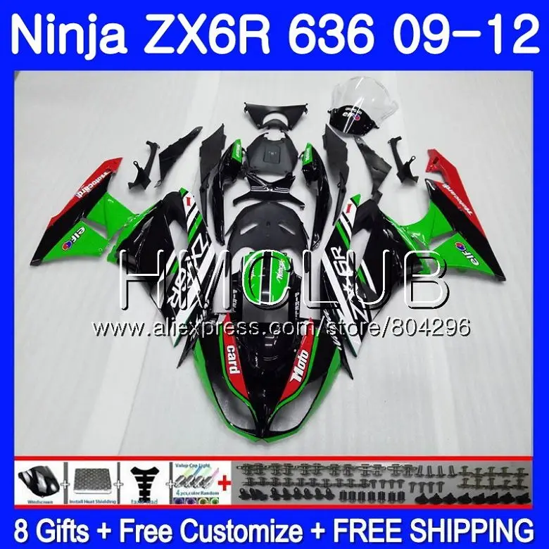 

Body For KAWASAKI NINJA ZX636 ZX-6R ZX6R 09 10 11 12 15HM.23 ZX 636 600CC ZX-636 ZX 6R Green black 2009 2010 2011 2012 Fairing