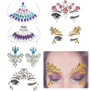 

8pcs Temporary Rhinestone Glitter Tattoo Stickers Set Face Jewels Stickers Festival Makeup Acrylic Chest Face Crystal Stickers