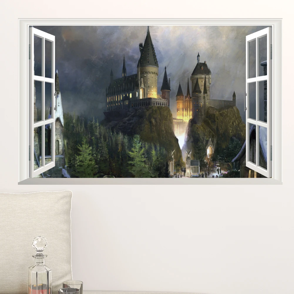 

magic harry potter poster 3d window hogwarts decorative wall stickers wizarding world school wallpaper for kids bedroom decal