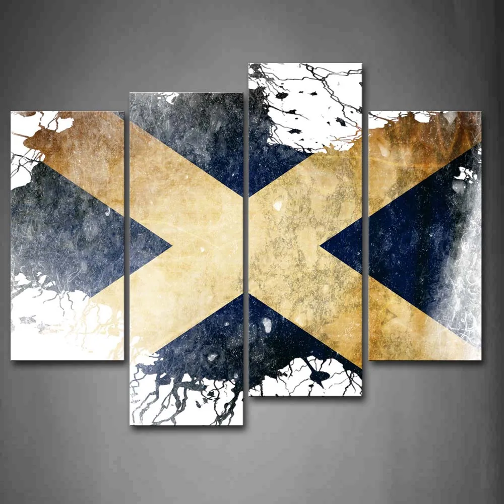 

4 Pics Framed Wall Art Picture Flag Of Scotland Canvas Print Art Modern Posters With Wooden Frames For Home Office Decor