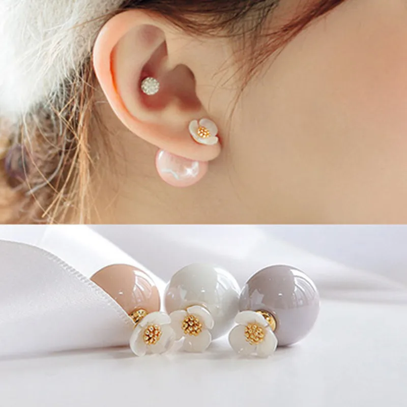 

New Fashion Double Size Small Pure Fresh Temperament Joker Shell Pearl Earring Flower Earrings Women Girl Gift Jewelry