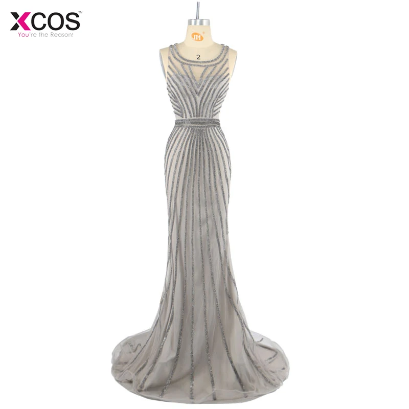 Robe De Soiree роскошные серебристо Серые Вечерние платья с блестящими кристаллами