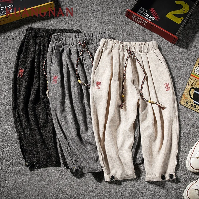 

KUANGNAN Calf-Length Pants Men Joggers Streetwear Sweatpants 5XL Trousers Men Pants Hip Hop Harem Pants Men Trousers 2019 New