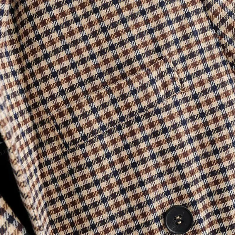 NSZ Women Elegant Plaid Blazer Suit Long Sleeve Double Breasted Slim Checked Coat Formal Office Work Jacket Houndstoot Outerwear