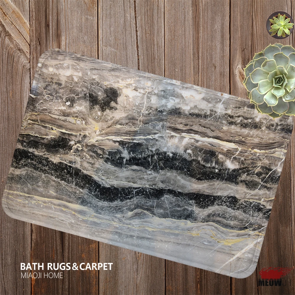 [MIAOJI] Ретро архаичный Печатный искусственный мрамор гранитный камень зерна мягкий коврик для ванной влагопоглощающий коврик нескользящий 40x60 см