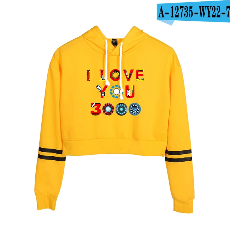 I Love You 3000 Times Cropped Sweathshirt Tony Stark Iron Man Superohero Crop High Waist Unisex Jacket Causal Streetwear Women