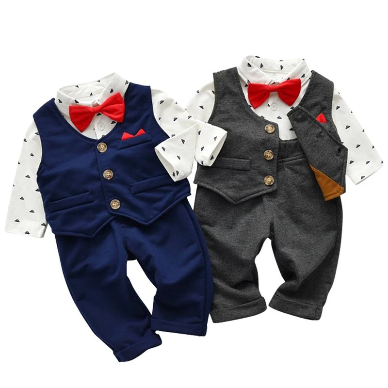 Ropa infantil Famuka, trajes bebés, ropa para niños, corbatas para caballero, peleles + chaleco + Pantalones, conjunto de bebé para boda, fiesta de cumpleaños|Conjuntos de ropa| - AliExpress