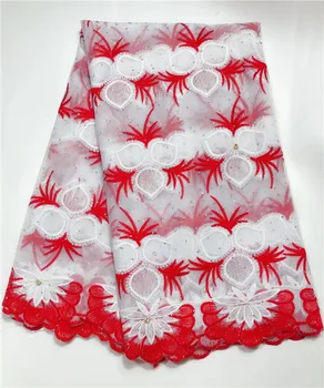

Red+WhiteHigh Quality Nigeria Wedding African Lace Fabric With Stones Embroidery Milk Silk Lace African French Tulle Lace Fabric