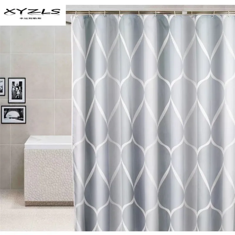 XYZLS Grey Shower Curtain Waterproof Bathroom Curtain Polyester Fabric