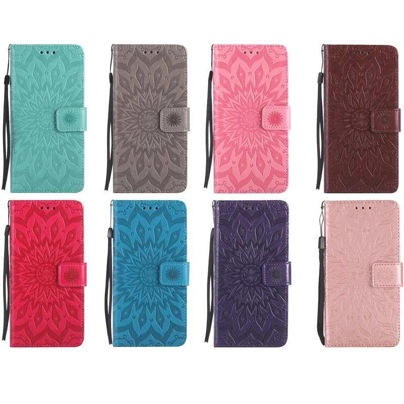 

Luxury Cellular Phone Leather Sunflower Flip Wallet Case Soft Silicone Cover Shell Coque Fundas Caja for Huawei Mate 20 Lite