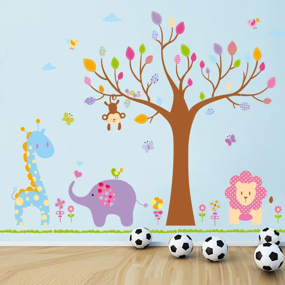 

Large size Cartoon Animals Tree Wall Stickers for Kids room Kindergarten Bedroom Amusement Park Wall Decor Art Decals Mural dc8