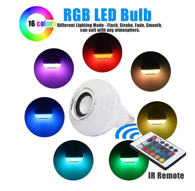 E27 Smart RGB Беспроводной Bluetooth Динамик лампа Музыка Воспроизведение затемнения светодиодный RGB Музыка лампа с 24keys дистанционного управление