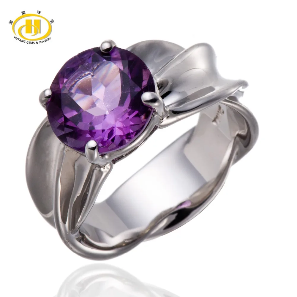 

Hutang 2.95Ct Natural Purple Amethyst Gemstone Solid 925 Sterling Silver Solitaire Ring Women Fine Jewellry Mother's Day Gift