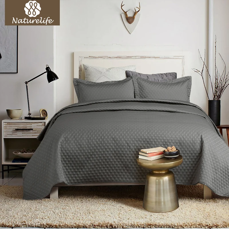 

Naturelife Grey Quilt Set Diamond Bedspread Bed Cover Quilted Bedding Set Duvet Cover Pillowcase Quilts Warm Coverlet Sets