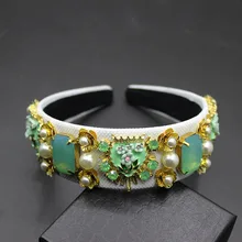 Зеленая женская свадебная корона, аксессуары для волос, свадебная тиара, роскошная винтажная Цветочная повязка на голову, Хрустальная лента для волос 206