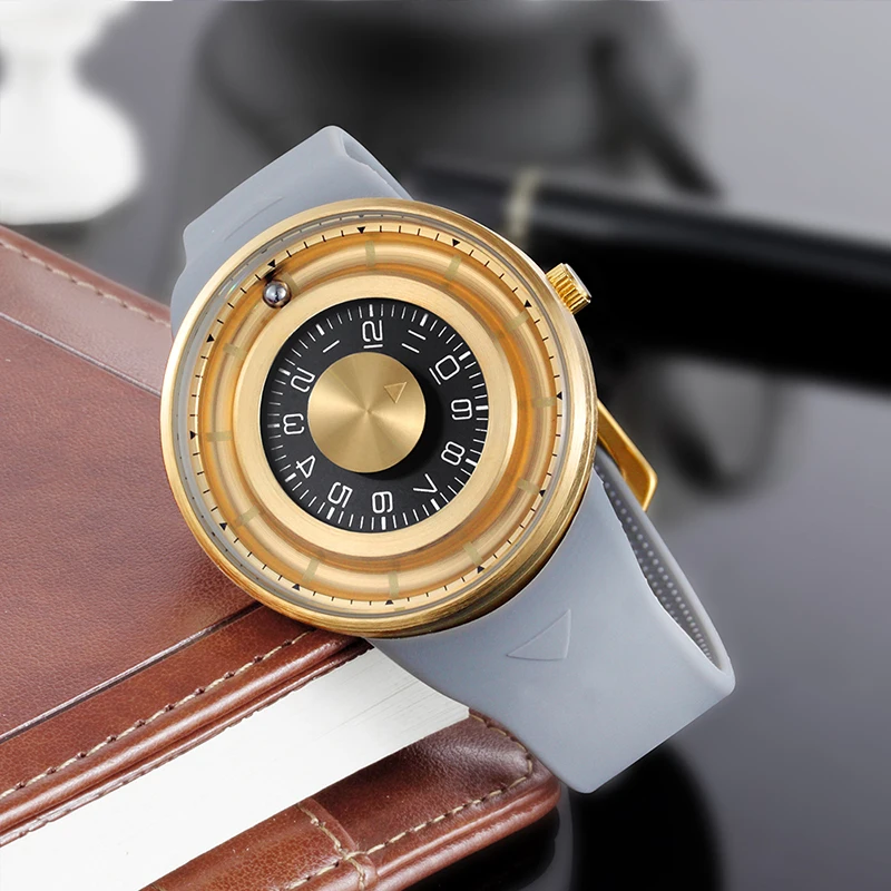 Kopen Magnetische Bal Polshorloge Heren Horloges Top Brand Luxe Creatieve Rotatie Dial Siliconen Waterdichte Sport Casual Quartz Horloge