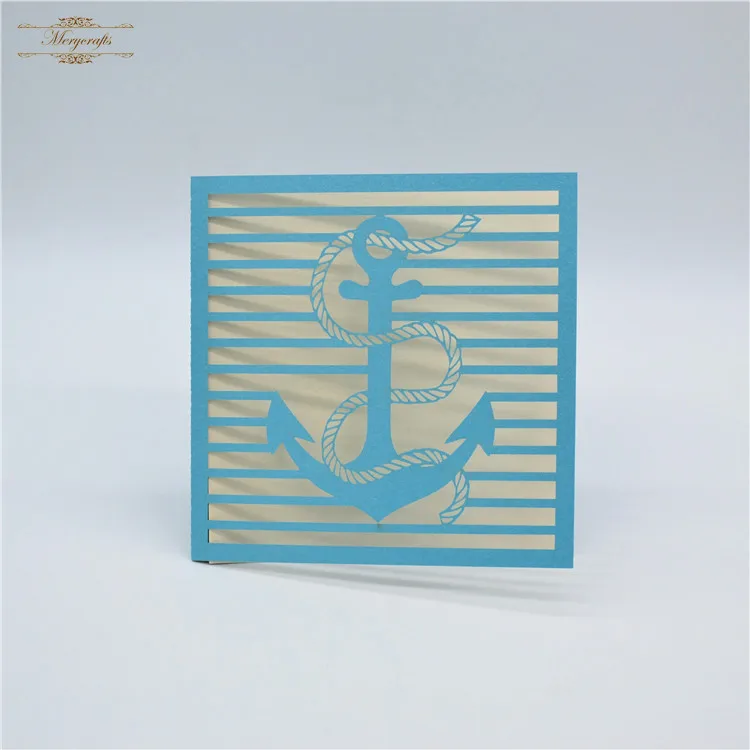 Nautical theme wedding personalized anchor laser cut invitations navy blue