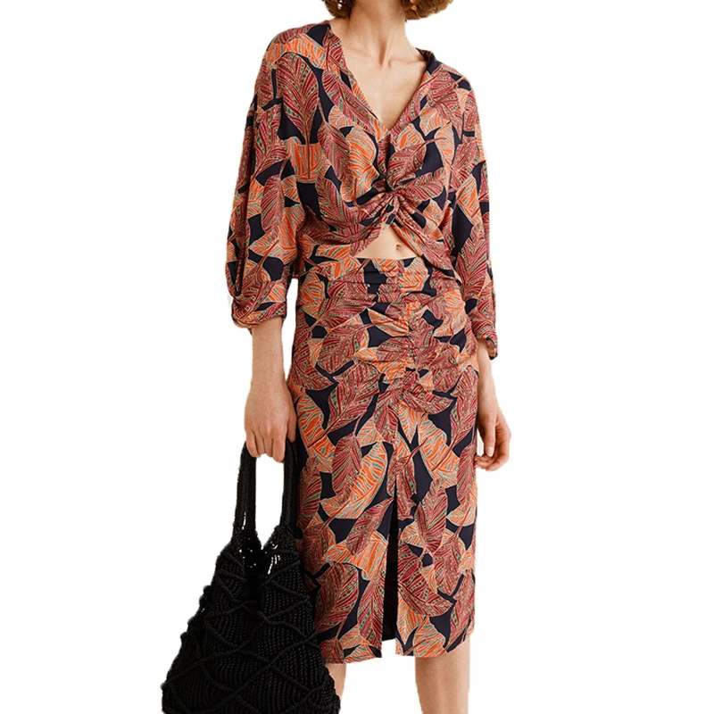 

Summer skirt set casual 2 piece set women long sleeve two piece set pink womens clothing 2019 print tracksuit women