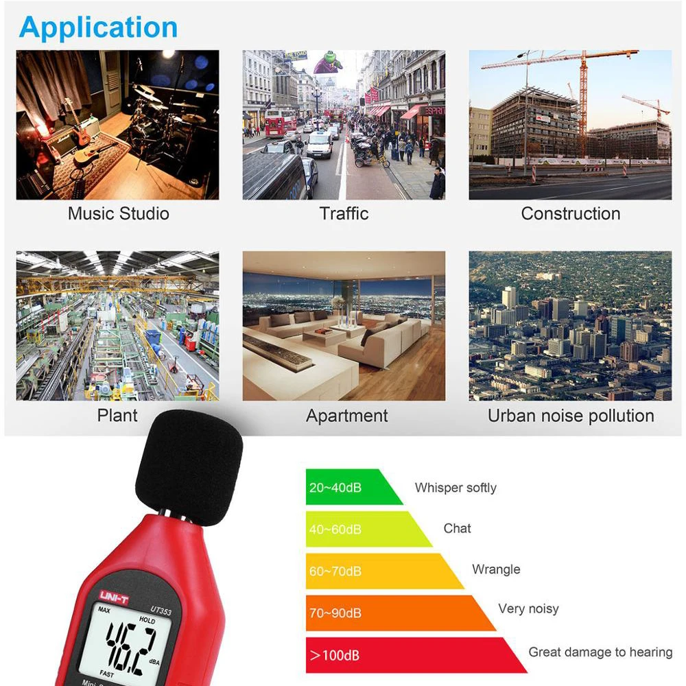 UNI-T UT353 Mini Sound Level Meter 30~130dB Noise Measuring Instrument db Meter Digital Voice Decibel Monitor LCD Backlight