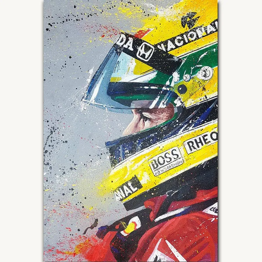 FX962 Hot Ayrton Senna F1 Formula Grand Super Racing Car Painting Poster Art Silk Light Canvas Home Room Wall Printing Decor