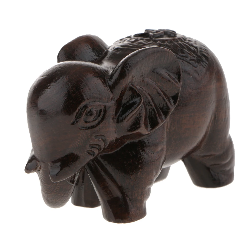 Wood Asian Elephant Ornament Gift Figurine Table Decor Desk Decor Decoration - Boxed Gift - Good Luck