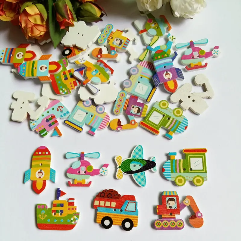 

30pcs Large Wood Buttons Mixed Pattern Cartoons Sewing Button Scrapbooking Embellishments Crafts Decorative Boutons