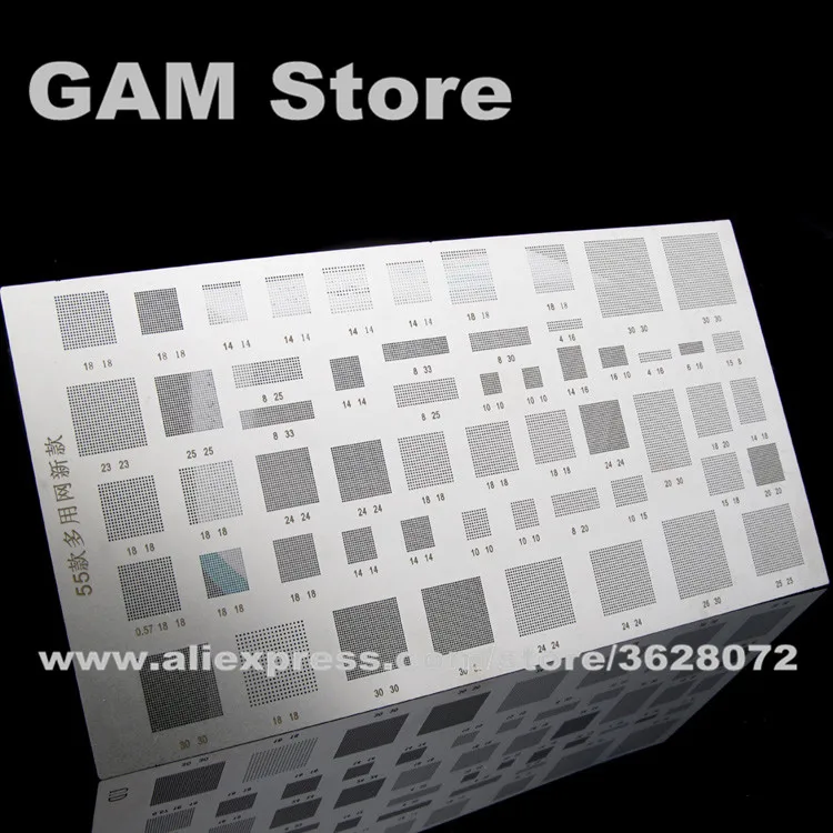 

Universal BGA Stencil 55 In 1 Multi Function Versatile For Phone IC Chip Reballing Pins Soldering BGA Direct Heating Template