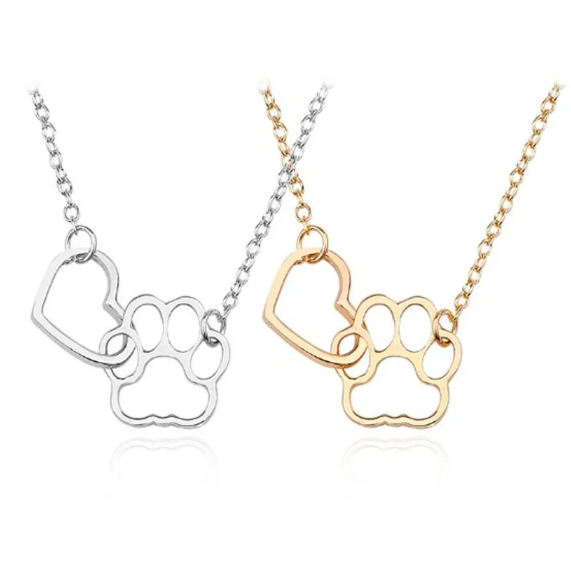 Gold Silver Color Hollow Pets Paw Footprint Pendant Necklaces Cute