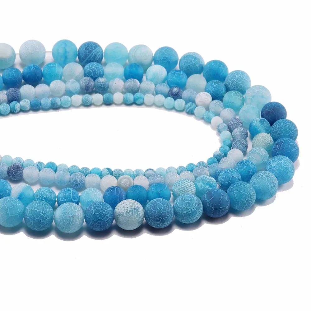 

1strand/lot Natural Stone Frost Crab Blue Agates 4 6 8 10 12 mm Round Loose Beads Round Spacer For DIY Necklaces Bracelets Bulk