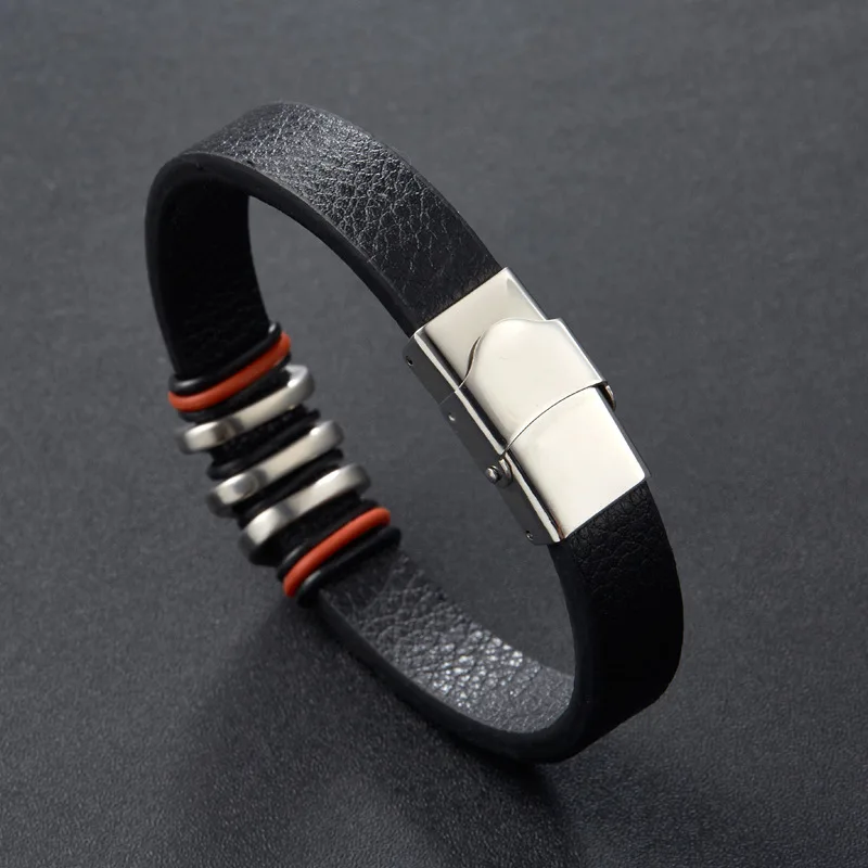 

YIZIZAI New Fashion Black Leather Bracelet for Men Jewelry Stainless Steel Bangles Vintage Male Accessories New Charm Gifts