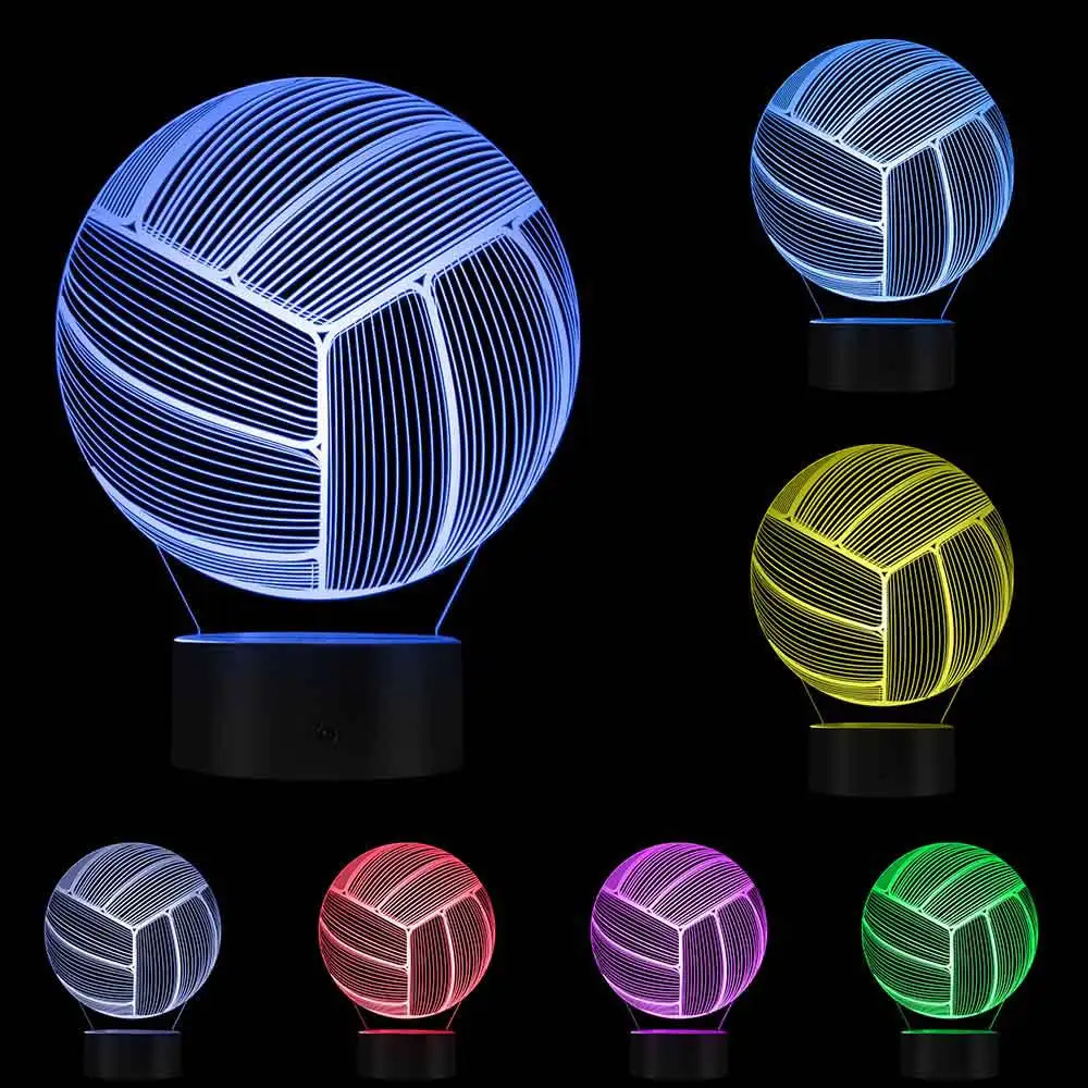 Волейбольный 3D оптический светодиодный светильник с иллюзией, волейбольный светодиодный светильник, настольная лампа, меняющий цвета, спортивный светильник, украшение для дома, подарок