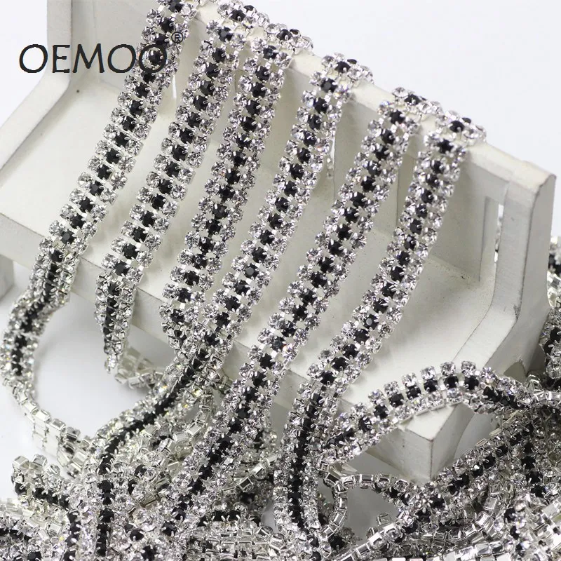 1Yard 3rows Rhinestone Chain Trim Crystal Rhinestone 9mm Sewing Applique Sew On Rhinestone