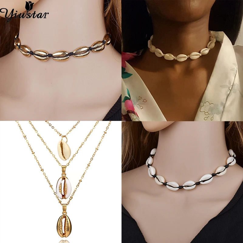 

Yiustar Girls Necklace Boho Sea Shells Necklaces Women Collar Chocker Ocean Beach Tassel Necklace Women's Clothing & Accessories
