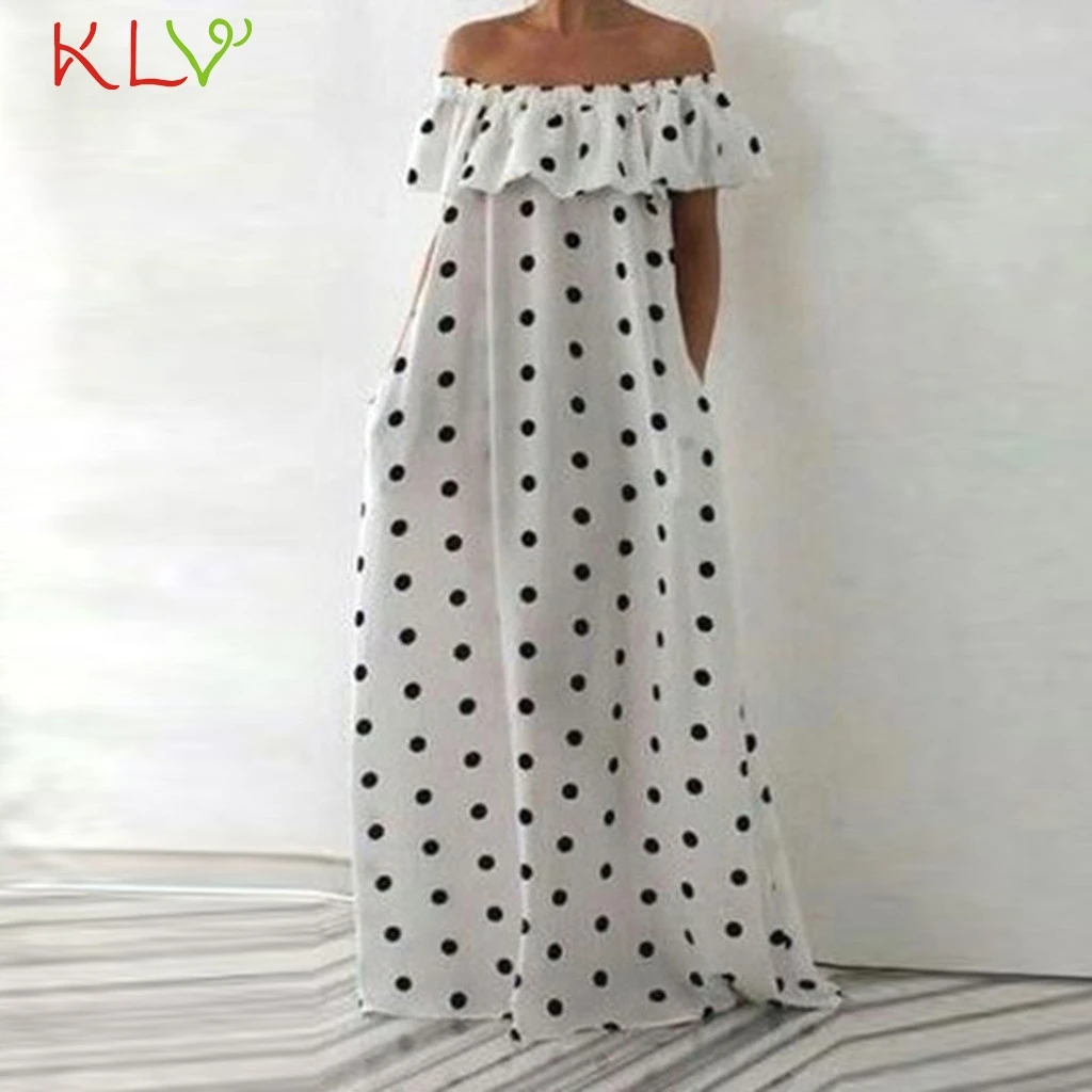 

Dress Women Off Shoulder Dot Maxi Casual Elegant Summer Long Dress Party Night Cerimonia 2019 Plus Size Vestidos Robe Femme 19Je