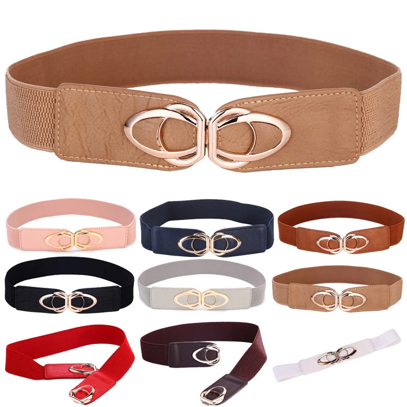 Fashion Pu Leather Elastic Wide Belts For Women Stretch Thick Waist ...
