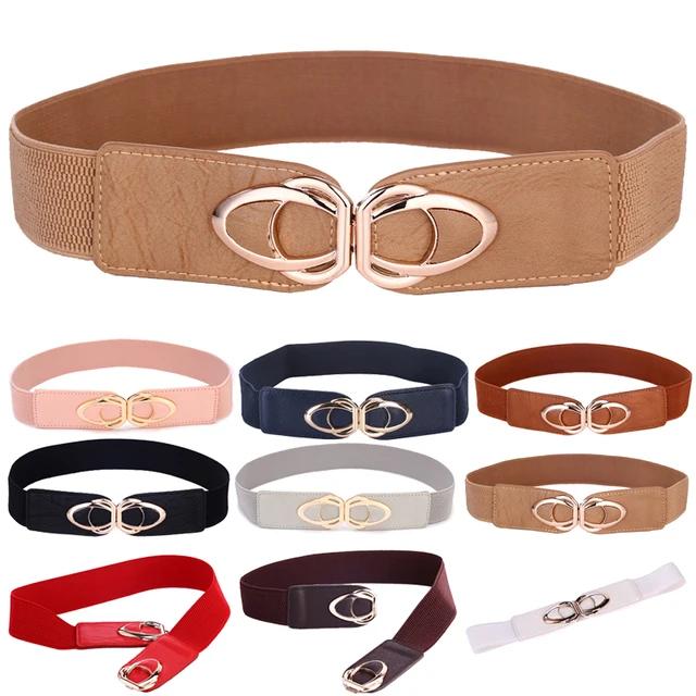 Fashion Thick PU Leather Elastic Wide Belts for Women Stretch Waist Dress Plus Size 1