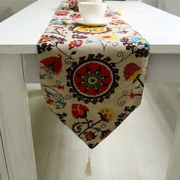 

Folk-custom Table Runner 30*180cm 30*220cm Cotton&Linen Home & Hotel Runner table cloth for wedding flower Circle red printed