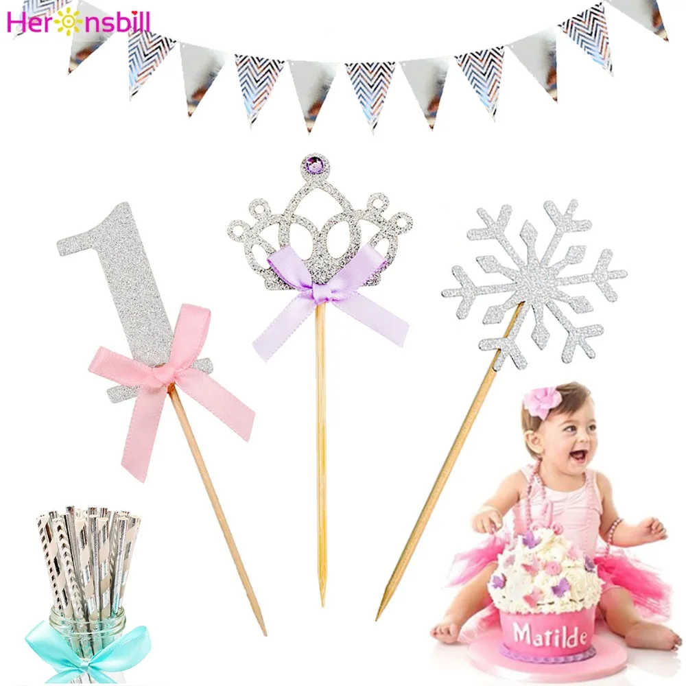 

Heronsbill Happy Birthday Cupcake Cake Toppers First Birthday Party Decorations Kids Girl Supplies Frozen Princess Adult