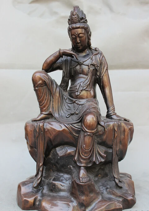 

Collectible bronze S1279 16" Chinese Pure Bronze Buddhist Thinking Kwan-yin GuanYin Goddess Buddha Statue