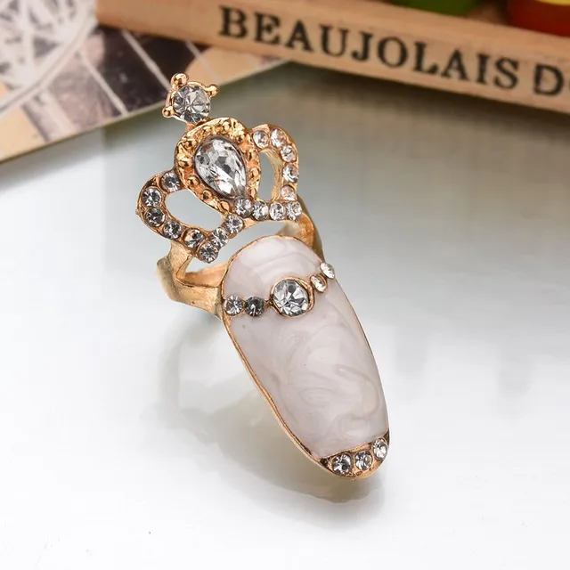 MissCyCy Rhinestone Flower Ring Gold Color Wholesale Fashion Crystal Crown Joint Nail Rings For Women Jewelry