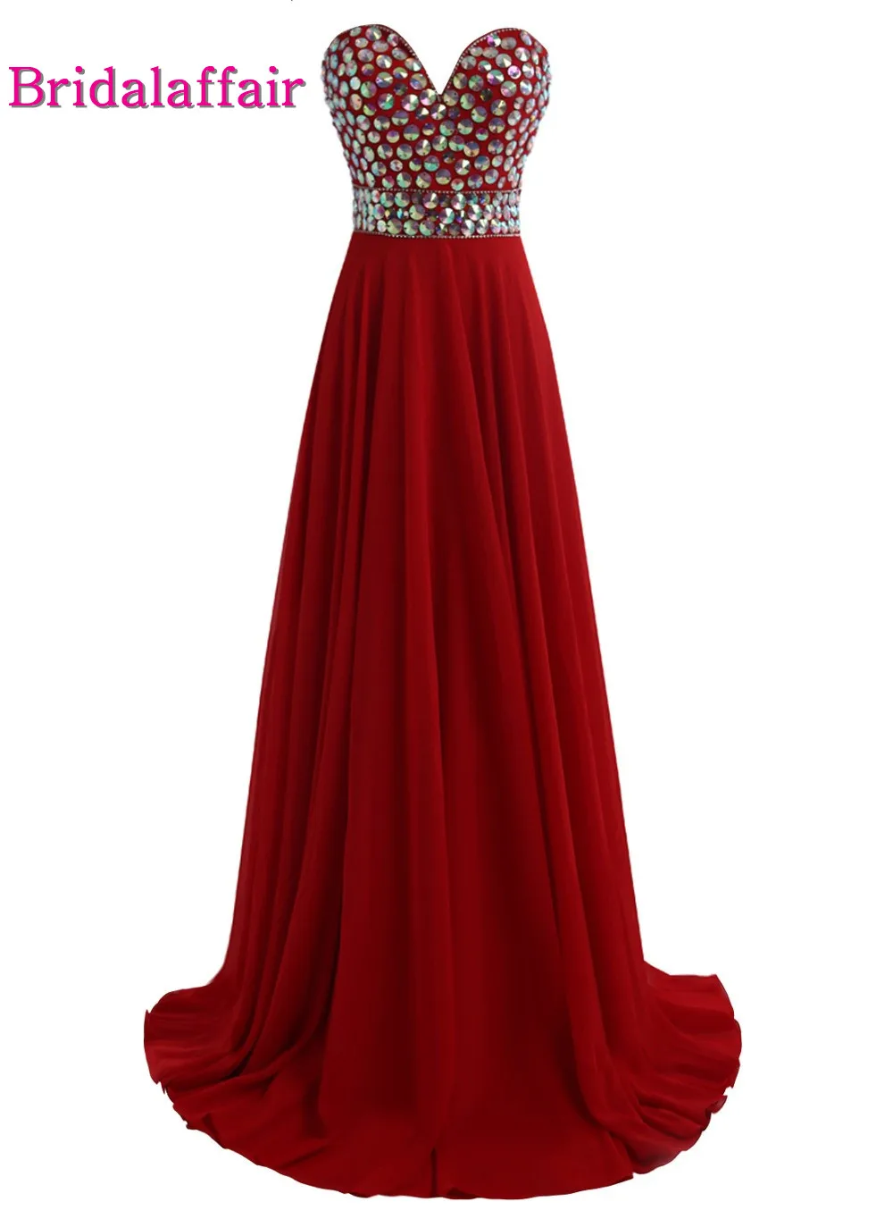 

KapokBanyan Real Photo Deep Red Sweetheart Prom Dresses 2017 New Sweep Train Crystal Party Evening Gown Luxury Vestido de festa