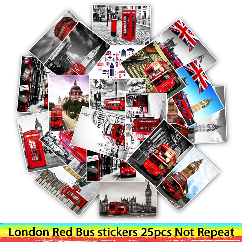 

25pcs London Red Buse and Telephone Booth Stickers for Skateboard Motorcycle Luggage Cool Funny Sticker Bomb JDM Decals